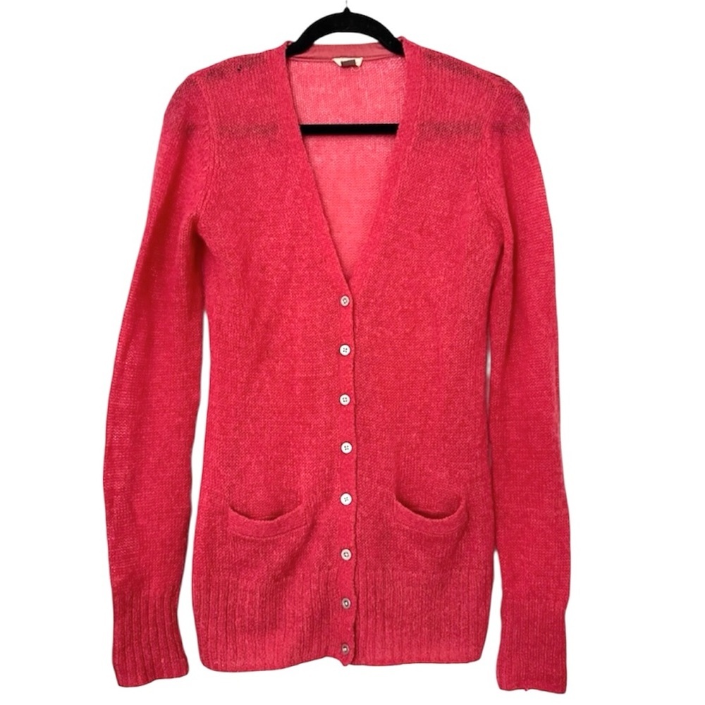 Fossil Wool Mohair Blend Knot V Neck Button Cardigan Sweater Womens Medium Pink